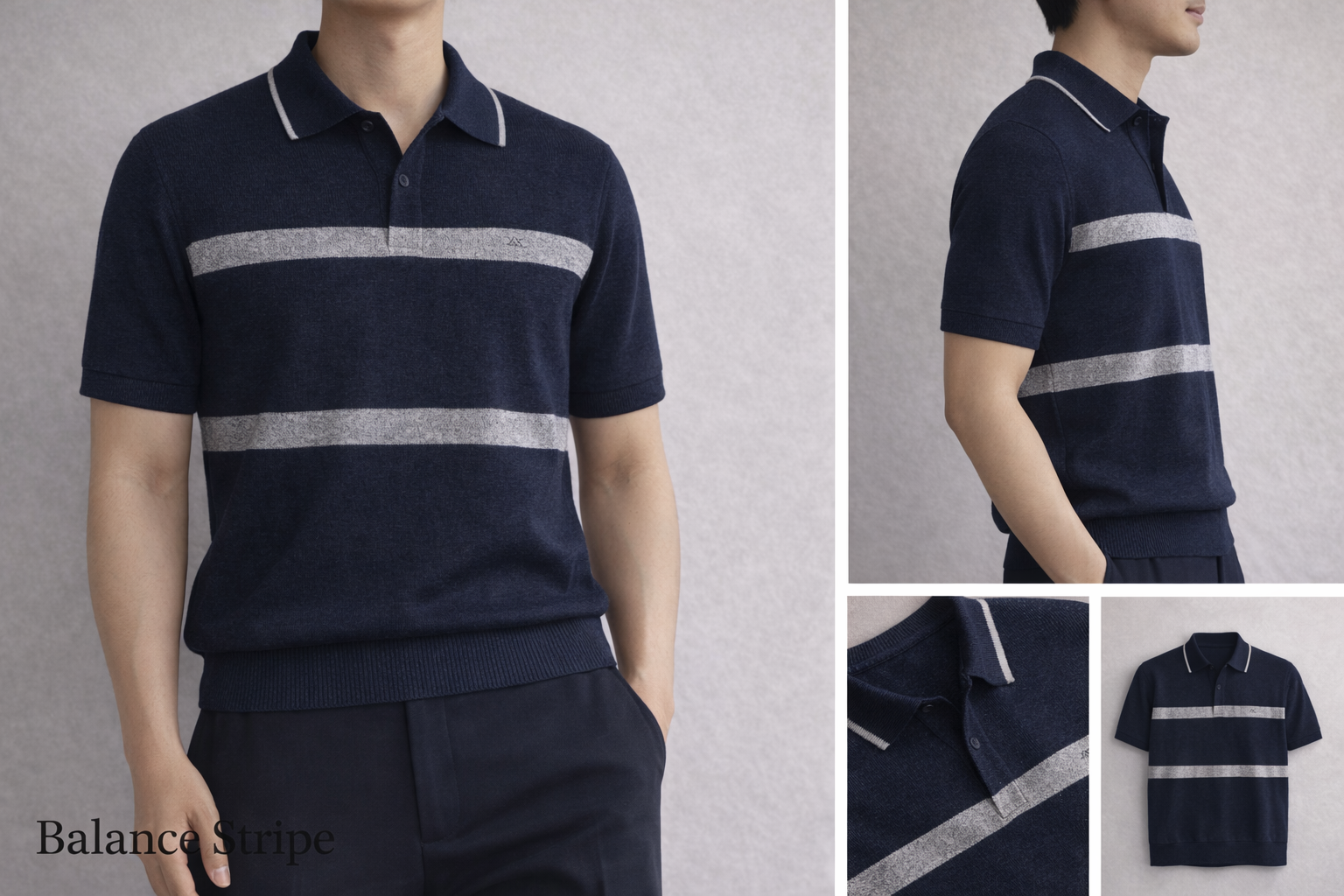 Áo polo Bold Stripe – Xanh navy