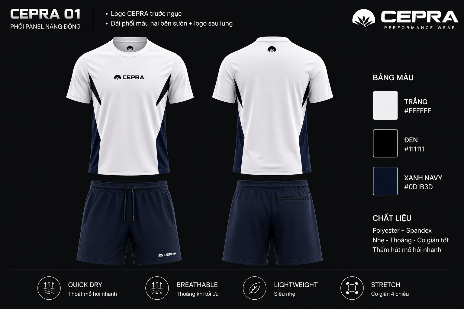 CEPRA 01 – Bộ thể thao trắng/đen