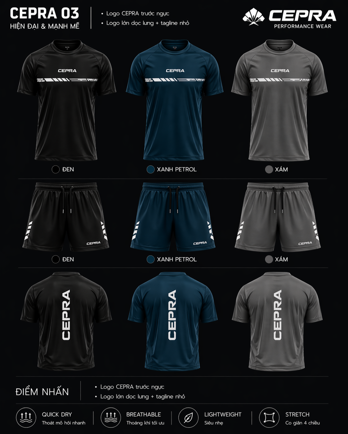 CEPRA 03 – Bộ thể thao đen/xanh navy