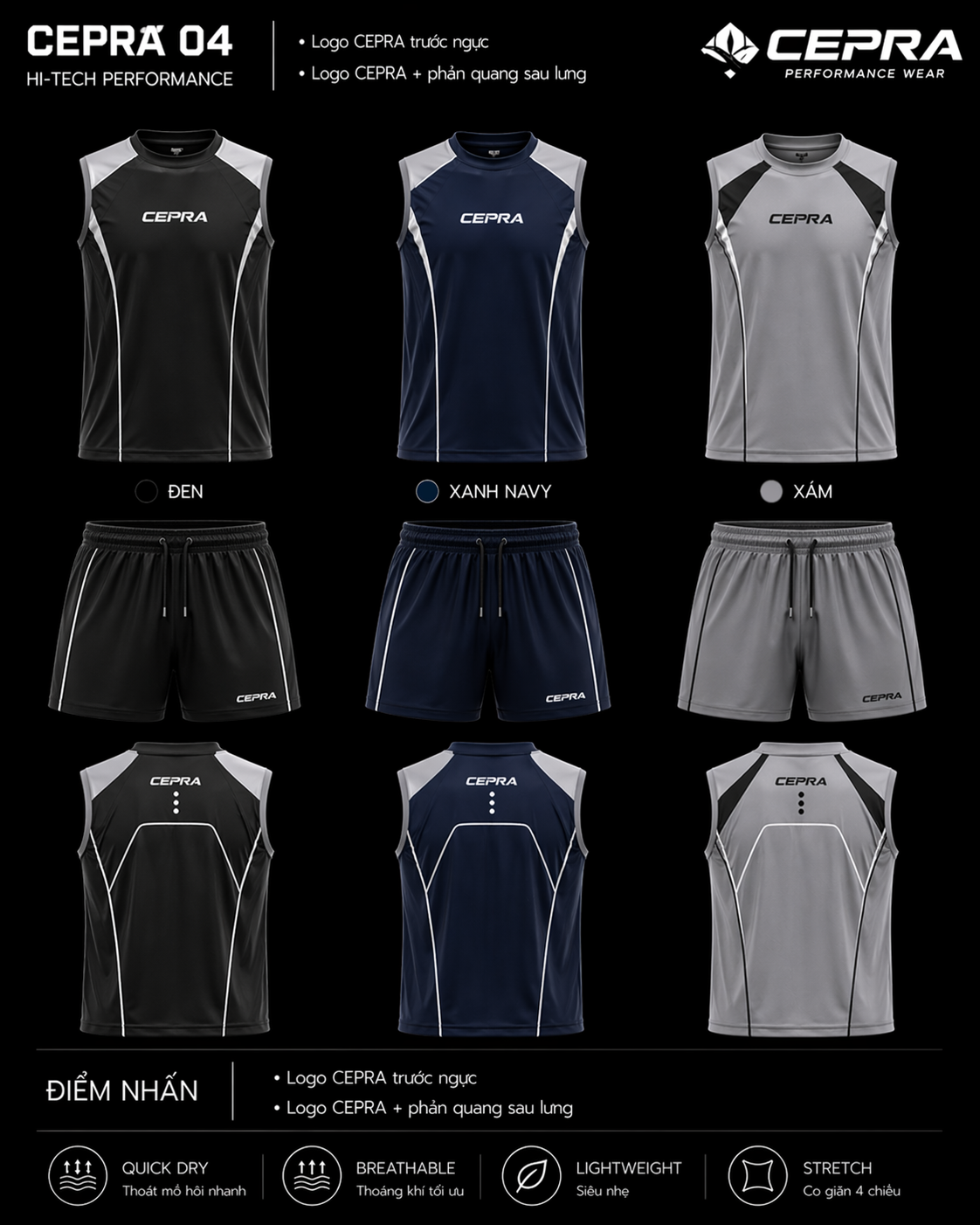 CEPRA 04 – Bộ thể thao xám/navy